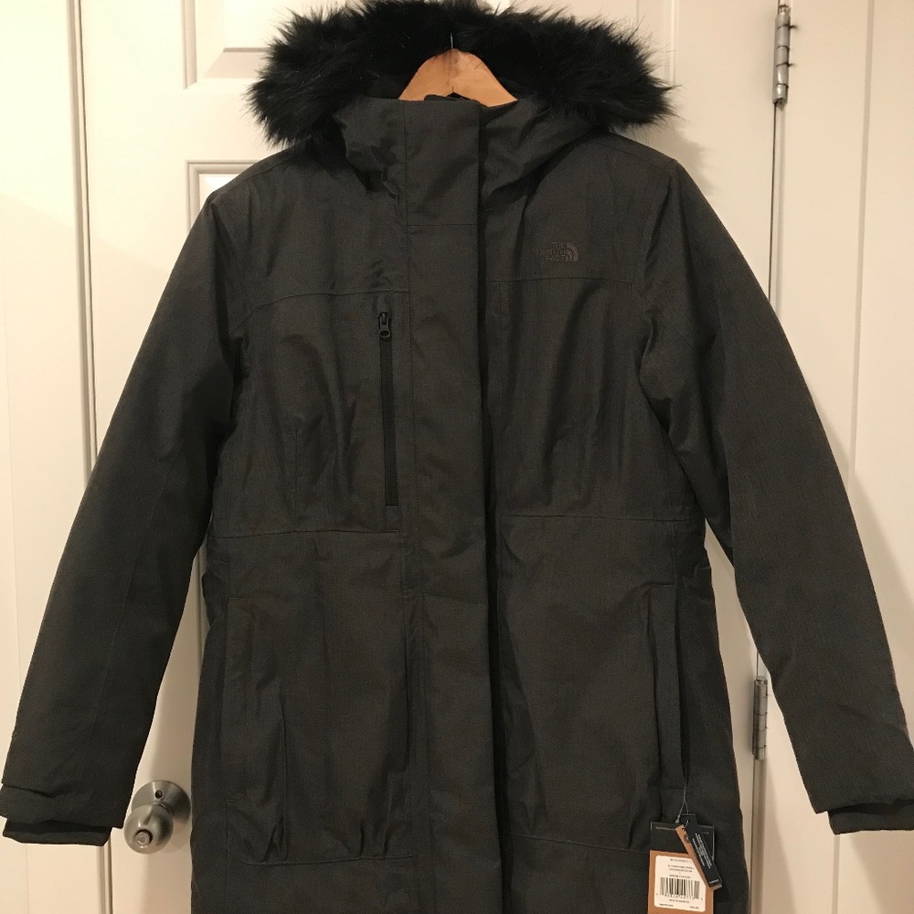 North Face Downtown Parka Coat Down Women's, Brand New Dark Grey, Large